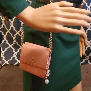 Chanel Pink Leather Vintage Button Wallet on Chain